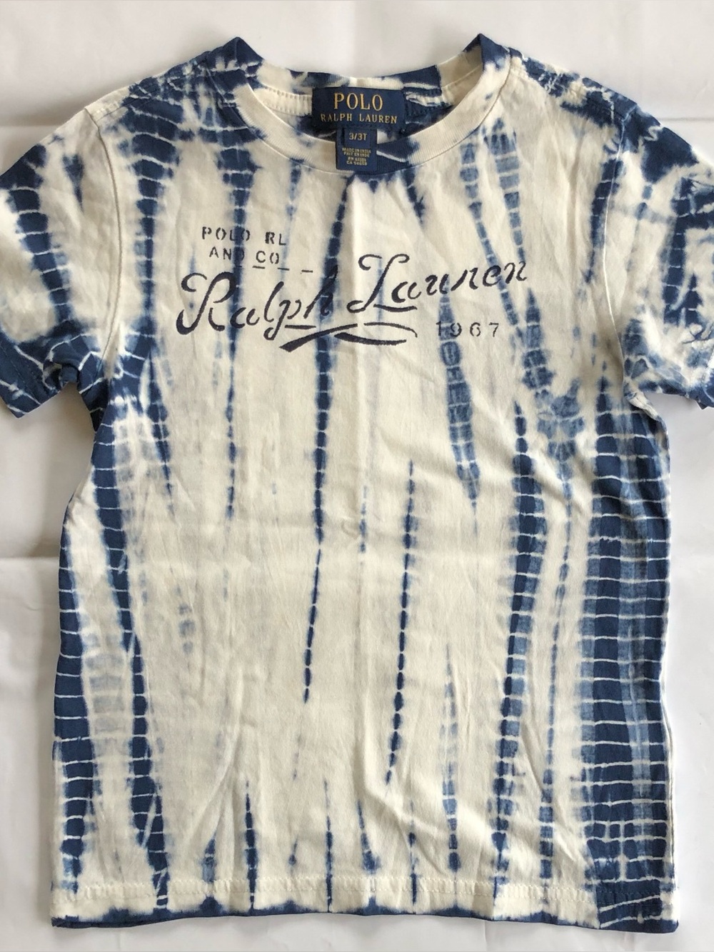 Polo Ralph Lauren Tie-Dye Crewneck T-Shirt - White & Navy boys 3T